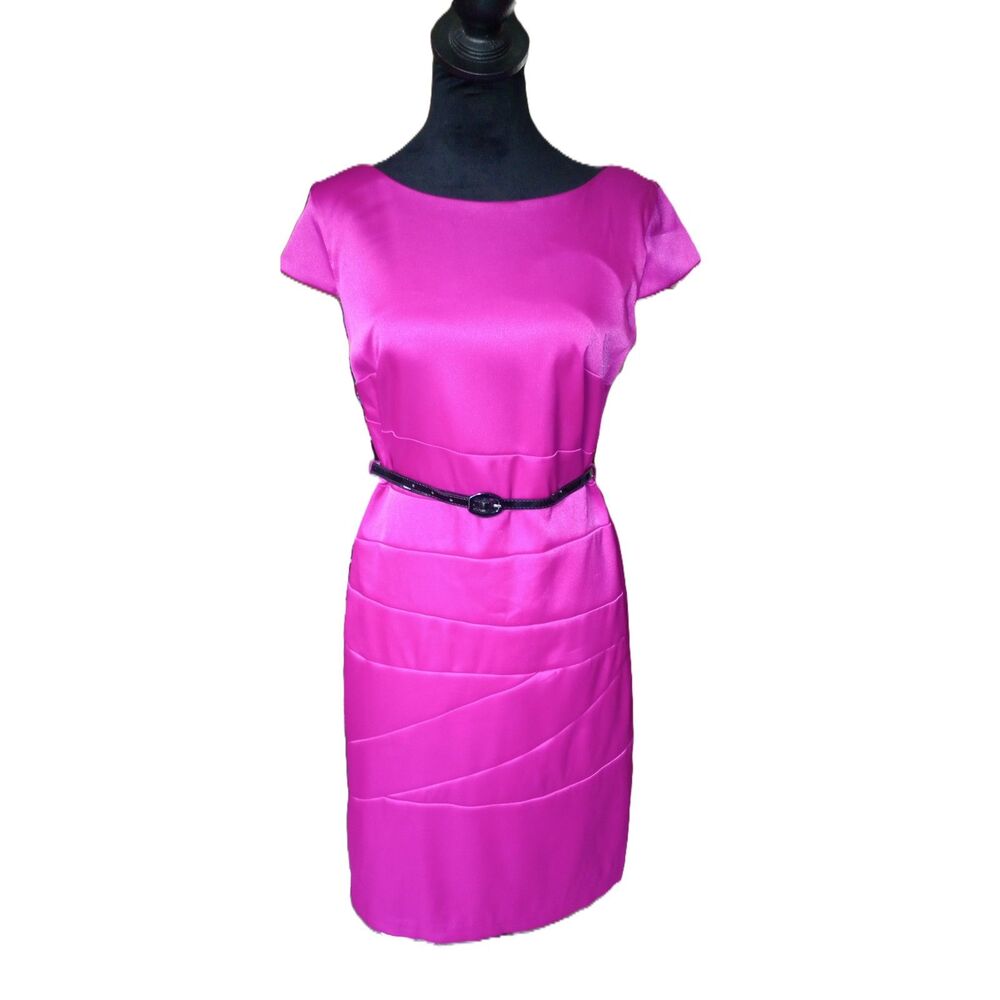 AGB Dress Woman's 6 Prada Magenta Sheath Mini Dress With Black Belt, NWT